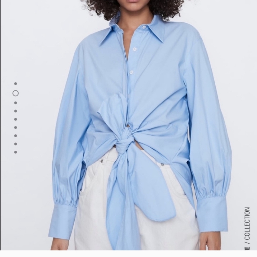 Zara Button Down Poplin Shirt Tie Front S - Picture 5 of 15